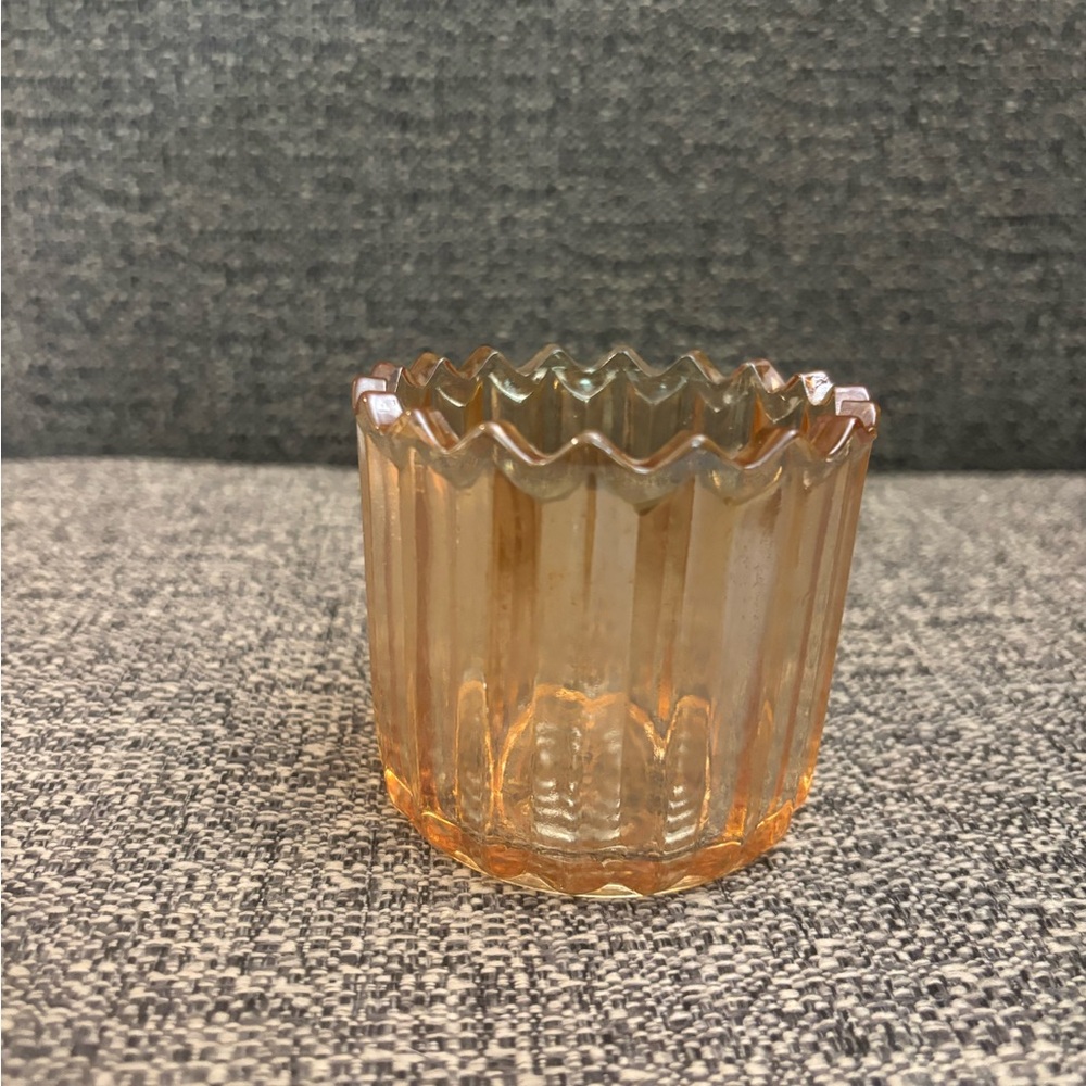 Vintage Marigold Cut Glass Votive Candleholder with Sawtooth Mouth 3”